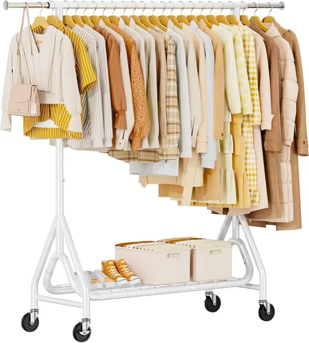 Miniatura 10 de Perchero de Ropa Resistente, Perchero de Ropa de Metal con Capacidad de 450 Libras, Percheros Rodantes para Colgar Ropa con Ruedas Bloqueables