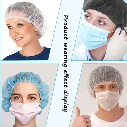 Miniatura 4 de Gorras Bouffant desechables, red de pelo de 21 pulgadas, tapón elástico para servicio de alimentos, cubierta de cabeza para dormir