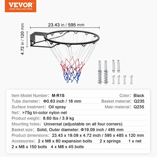 Miniatura 7 de VEVOR Basketball Hoop, 44 54 Inchs PC Backboard Wall Mounted, Basketball Portable Hoop & Goal, Indoor & Outdoor with Hand-Crank Adjustment, Classic
