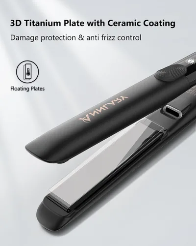 Miniatura 4 de Annlary - Plancha de pelo alisadora de 1 pulgada y rizador de pelo plana de 2 en 1 de titanio y cerámica iónica con voltaje dual, con silicona Negro
