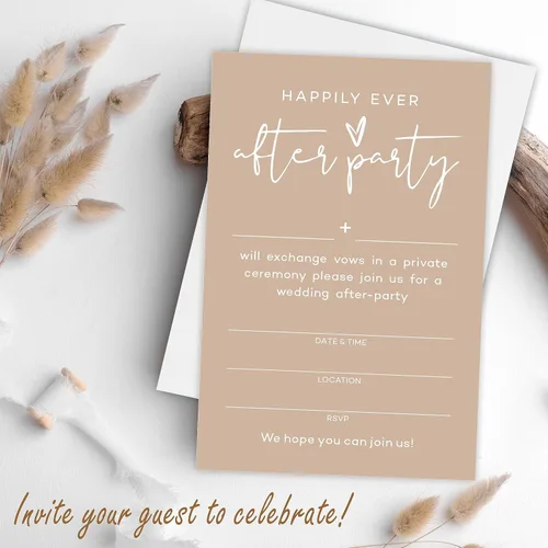 Miniatura 5 de TPYEN Invitaciones de fiesta Happily Ever After, invitación de fiesta de recepción de boda minimalista marrón, celebración para novia y novio