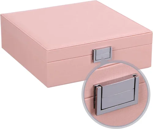 Miniatura 6 de BEWISHOME Joyero para niñas, organizador de joyas de 35 compartimentos, 6 ganchos para collares, 2 capas, cajas de joyería, estuche