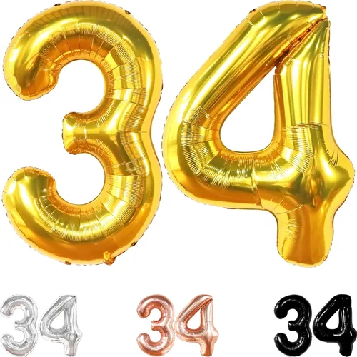 Miniatura 8 de KatchOn Juego de globos gigantes del número 34, 40 pulgadas, globos de cumpleaños número 34, decoraciones de cumpleaños de 34 años, decoraciones