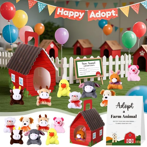 Miniatura 4 de Blueweenly Juego de 24 piezas de graduación de animales de granja, recuerdos de fiesta, mini juguetes de granja de felpa, tarjetas de adopción