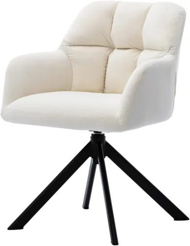EALSON Cómoda silla de escritorio de terciopelo moderna para computadora, sin ruedas, silla giratoria con brazo de respaldo medio para sala de Beige