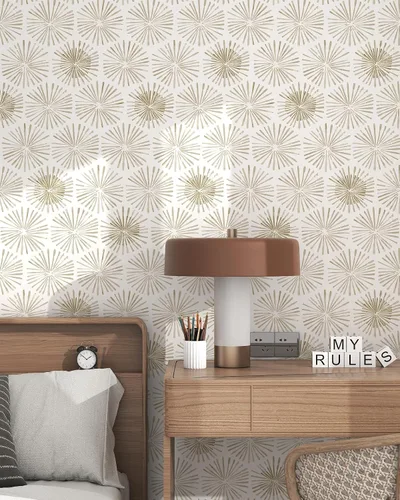 Miniatura 2 de Papel tapiz moderno autoadhesivo bohemio para despegar y pegar, papel de contacto geométrico blanco y beige, papel de pared extraíble de 17.3 x 78.8