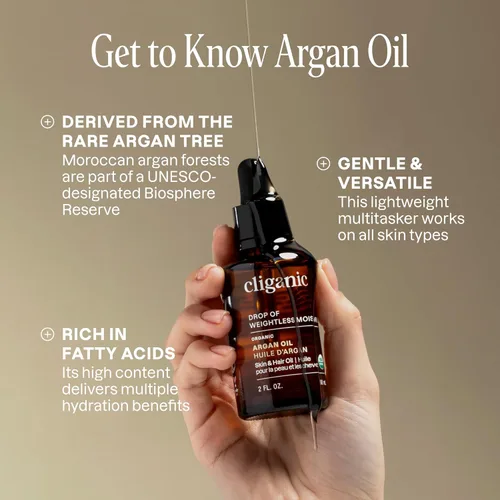 Miniatura 3 de Aceite de argán orgánico Cliganic 16 oz con bomba, 100% puro A granel para cabello, cara y piel (el empaque puede variar)