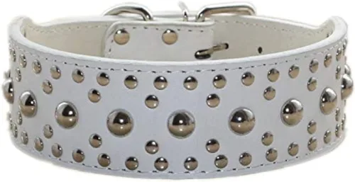 Miniatura 15 de Serijoars Collar de cuero de 2 pulgadas de ancho, collar resistente con tachuelas, ajustable para perros medianos y grandes (M, negro)