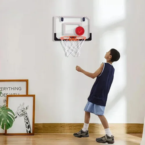 Miniatura 9 de NI-ROU Mini aro de baloncesto para interiores para niños, mini aro de baloncesto con marcador electrónico y 2 bolas, aro de baloncesto sobre