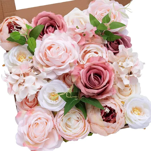 Miniatura 15 de Serwalin Flores artificiales, flores rosadas, flores de seda falsas, flores de pastel de boda, flores para ramos de boda, centros de mesa, Un rosa