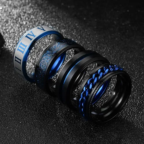 Miniatura 3 de Ronglry 4 anillos giratorios de acero inoxidable de titanio para mujeres y hombres, anillos negros para el estrés y la ansiedad para anillos