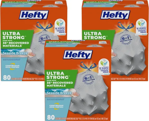 Miniatura 8 de Hefty Ultra Strong Bolsas de basura para cocina, altas, hechas con 50% de materiales recuperados*, gris, sin perfume, de 13 galones, 110