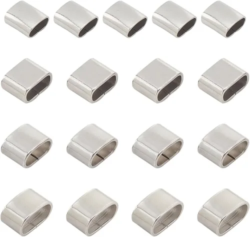 PH PandaHall 40 cuentas espaciadoras de acero inoxidable de 4 estilos, cuentas espaciadoras rectangulares plateadas, cuentas deslizantes, cuentas
