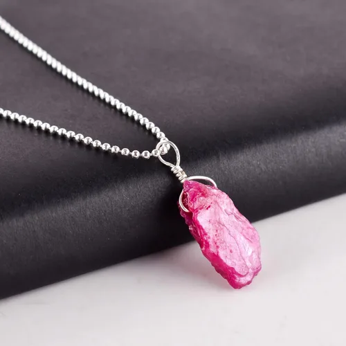 Miniatura 3 de Collar con colgante de gemas naturales, piedras en bruto, chapado en plata, cristales sanadores de chakras, hecho a mano, boda, cumpleaños