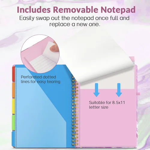 Miniatura 5 de Sooez Folio portapapeles con bloc de notas recargable, carpeta con 10 bolsillos de almacenamiento para tamaño carta, cuaderno portapapeles