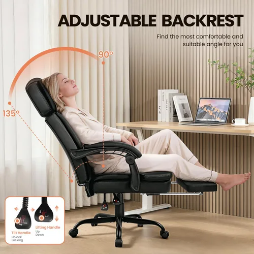 Miniatura 5 de TAVATA Silla de oficina ejecutiva de 400 libras con reposapiés, silla de oficina ergonómica grande y alta con soporte lumbar, respaldo alto Negro