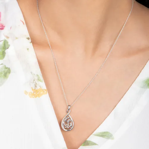 Miniatura 4 de Jewelili Collar con colgante familiar de plata de ley, 18 pulgadas