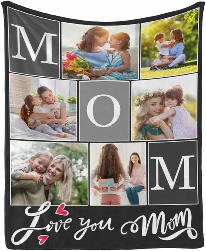 Miniatura 30 de InterestPrint Manta con foto, regalos personalizados para mamá, manta de collage de fotos personalizada para mamá de hija e hijo para cumpleaños