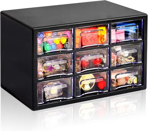Organizador de almacenamiento de escritorio con 9 cajones, gabinete apilable de escritorio para manualidades, caja de almacenamiento transparente