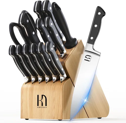 Juego de Cuchillos, Juego de Bloque de Cuchillos de Cocina de 15 Piezas, Juego de Cuchillos de Chef de Acero Inoxidable Japonés de Alto Carbono