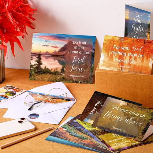 Miniatura 7 de Jetec Paquete de 60 tarjetas de felicitación cristianas religiosas de 4 x 6 pulgadas con aliento de las escrituras, tarjetas de cumpleaños