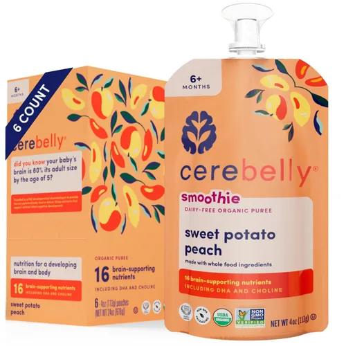Miniatura 11 de Cerebelly Bolsas de comida orgánica para bebés, batidos de zanahoria morada y arándanos sin lácteos, 16 nutrientes, sin azúcar añadido, fibra y sin