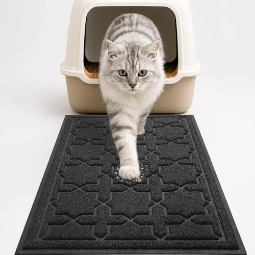 Miniatura 19 de Yimobra Tapete de arena para gatos, 24"x20" tapete con malla de bloqueo de arena, tapete suave para arena para gatos tapete atrapa arena, fácil
