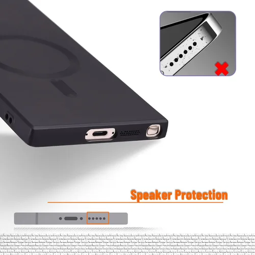 Miniatura 5 de Funda magnética para Samsung Galaxy S22 Ultra, silicona suave, delgada, antiarañazos, con protección de cámara, compatible con MagSafe, color negro