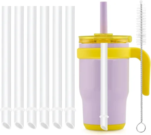 Pajitas de repuesto compatibles con vaso Reduce Coldee, taza para niños de 14 onzas, paquete de 6 popotes y 1 cepillo de limpieza.
