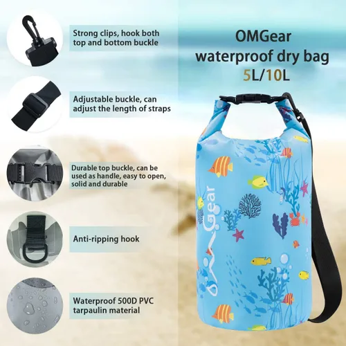 Miniatura 3 de OMGear - Bolsa seca impermeable y bolsa para teléfono, bolsa flotante de 40L/30L/20L/10L/5L para kayak, navegación, actividades al aire libre Pez