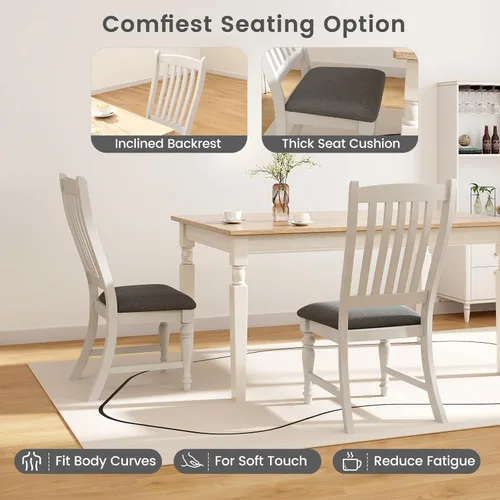 Miniatura 5 de Giantex Juego de 4 sillas de comedor de madera, sillas de cocina de granja con marco de madera maciza, carga máxima de 355 libras, sillas laterales