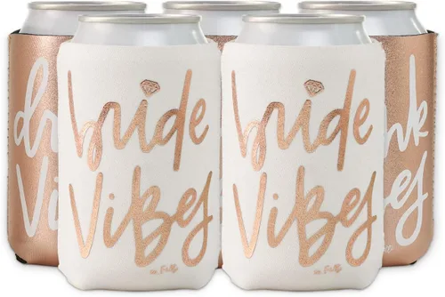 xo, Fetti Enfriador de latas para despedida de soltera, blanco + oro rosa, 10 unidades, soporte de neopreno, funda para bebidas, despedida de
