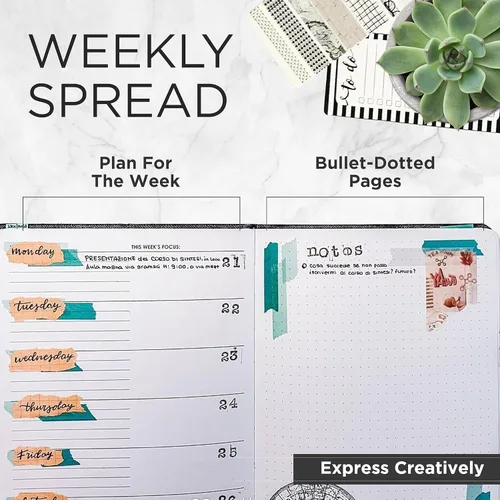 Miniatura 4 de Wordsworth - Agenda semanal y mensual sin fecha, agenda con puntos en blanco, tapa dura, agenda semanal sin fecha, 5.83 x 8.27 pulgadas, papel A5
