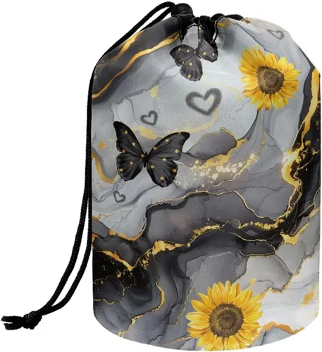 Miniatura 21 de Poceacles Bolsa de maquillaje con cordón, estuche portátil para cosméticos, bolsa de aseo de viaje, organizador de barril, bolsa de almacenamiento