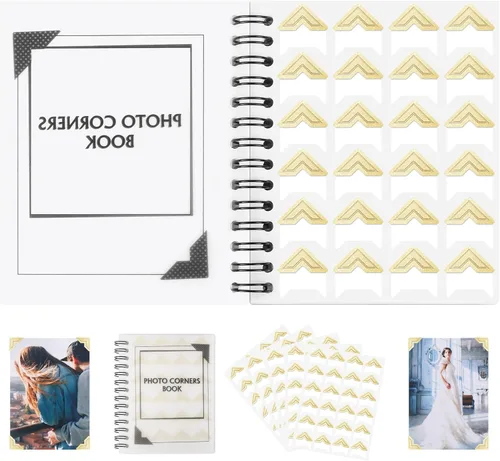 GOONAVI 10 hojas de 240 unidades, color dorado brillante, sin ácidos, esquinas de fotos autoadhesivas para álbum de fotos, calcomanías de esquina de