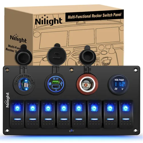 Miniatura 22 de Nilight - Panel de interruptor basculante de 4 bandas 90117G, panel de interruptores de aluminio precableado impermeable con doble USB encendedor