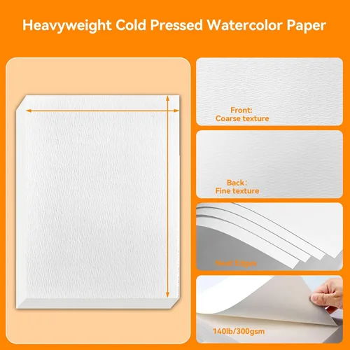 Miniatura 2 de XWT 21 hojas de papel de acuarela de 9 x 12 pulgadas, 140 libras/300 gsm, prensado en frío, sin ácidos, blanco natural, texturizado, suministros