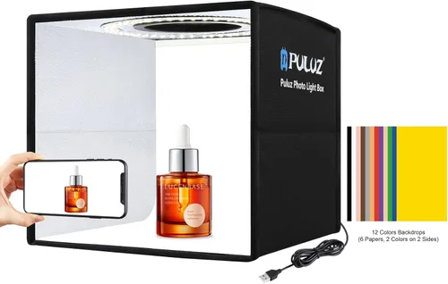 PULUZ - Caja de estudio fotográfico, mini caja de luz plegable, anillo de luz LED, portátil, estudio fotográfico, fotografía, tienda de campaña, kit