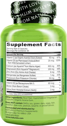 Miniatura 7 de NATURELO Suplemento de calcio – con vitamina C, vitamina D3, K2 y calcio, magnesio y zinc para fortalecer los huesos con calcio de 600 mg – a base
