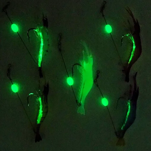 Miniatura 8 de Señuelos de pesca para camarones de silicona artificial, set de cebo suave luminoso Swimbait Señuelo de pesca con ganchos, aparejos de pesca de agua
