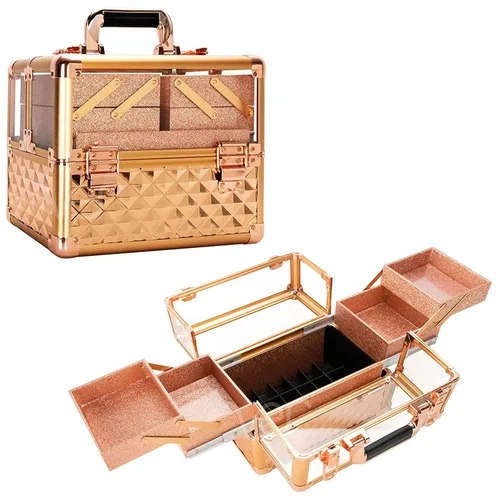 Miniatura 10 de Ver Beauty Estuche de maquillaje profesional con 4 bandejas extensibles, compartimento central grande, organizador de viaje con cerradura, carcasa