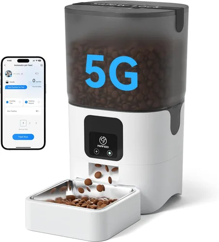 PAPIFEED Comedero automático WiFi 5G: dispensador automático inteligente de comida para gatos con modo de alimentación lenta, desmontable para una