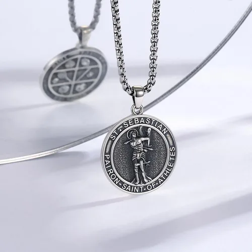 Miniatura 264 de Collar con colgante de plata de ley 925 con medalla de San Patrón, joyería religiosa para hombres y mujeres, con cadena de acero inoxidable 316L