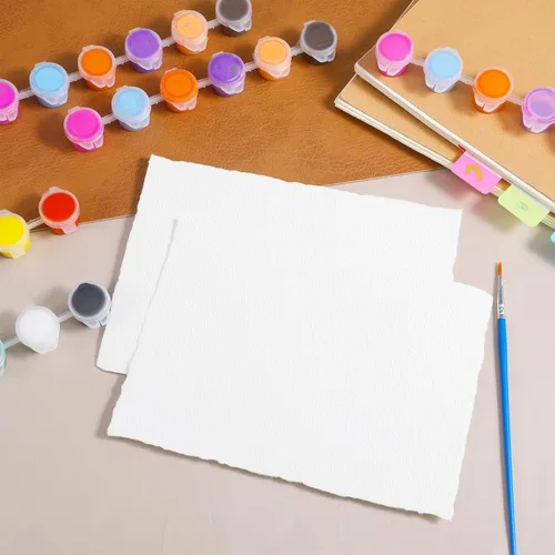 Miniatura 4 de 25 hojas de papel texturizado, papel de acuarela de 5 x 7 pulgadas, 240 GSM con borde deckled, papel blanco hecho a mano para acuarelas, tarjetas
