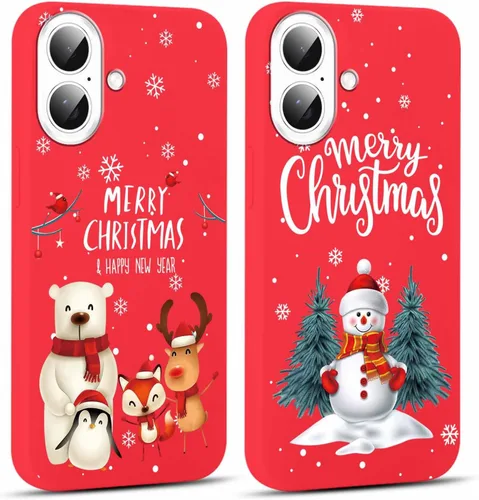 Miniatura 12 de Paquete de 2 bonitas fundas de Navidad para iPhone de 13/14 pulgadas, diseño de muñeco de nieve rojo, diseño de animales de Feliz Navidad, silicona