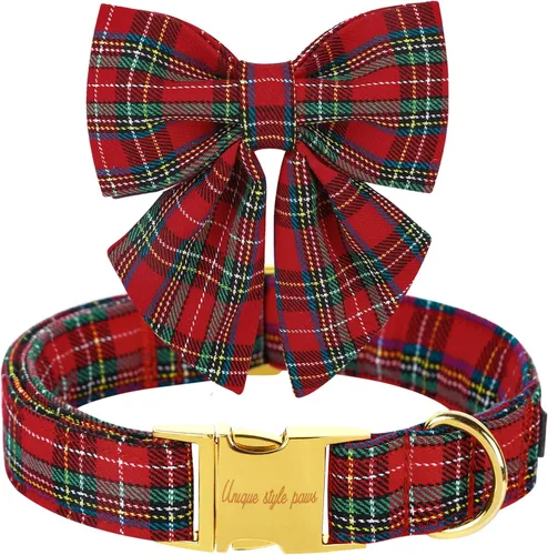 Miniatura 22 de Unique style paws Collar de perro con corbata, collar de perro a cuadros rosa y verde, el mejor regalo para perros pequeños, medianos y grandes, S