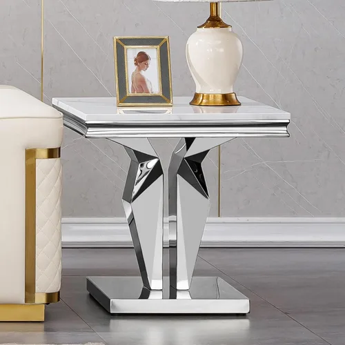Miniatura 12 de Mesa de centro de mármol negro Henf de lujo, mesa auxiliar rectangular de mármol sintético de imitación con base de acero inoxidable dorado