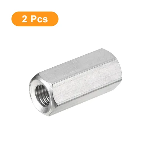 Miniatura 3 de uxcell Tuercas de acoplamiento M8 x 1.25 de paso de 1.181 in de longitud, 2 tuercas de acoplamiento de varilla hexagonal métrica de acero inoxidable