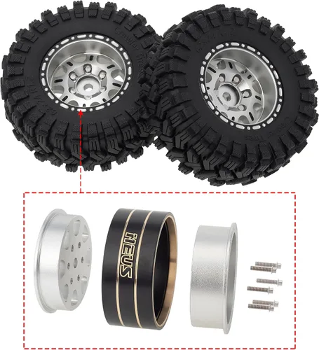 Miniatura 2 de MEUS RACING Juego de llantas Beadlock 1.2 con borde de latón para TRX4M SCX24 FCX24 AX24 1/24 1/18 auto RC Crawler, negativo 4mm 42g