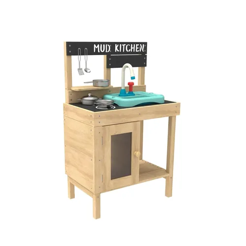 TP Toys Mud Play Kitchen for Kids - Juguetes para niños pequeños para interiores y exteriores, juego de cocina de madera con accesorios, fregadero